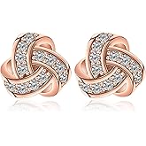 14K Gold Plated Stud Earrings 925 Sterling Silver Post CZ Hypoallergenic Earrings Love Knot Cubic Zirconia Earrings for Women
