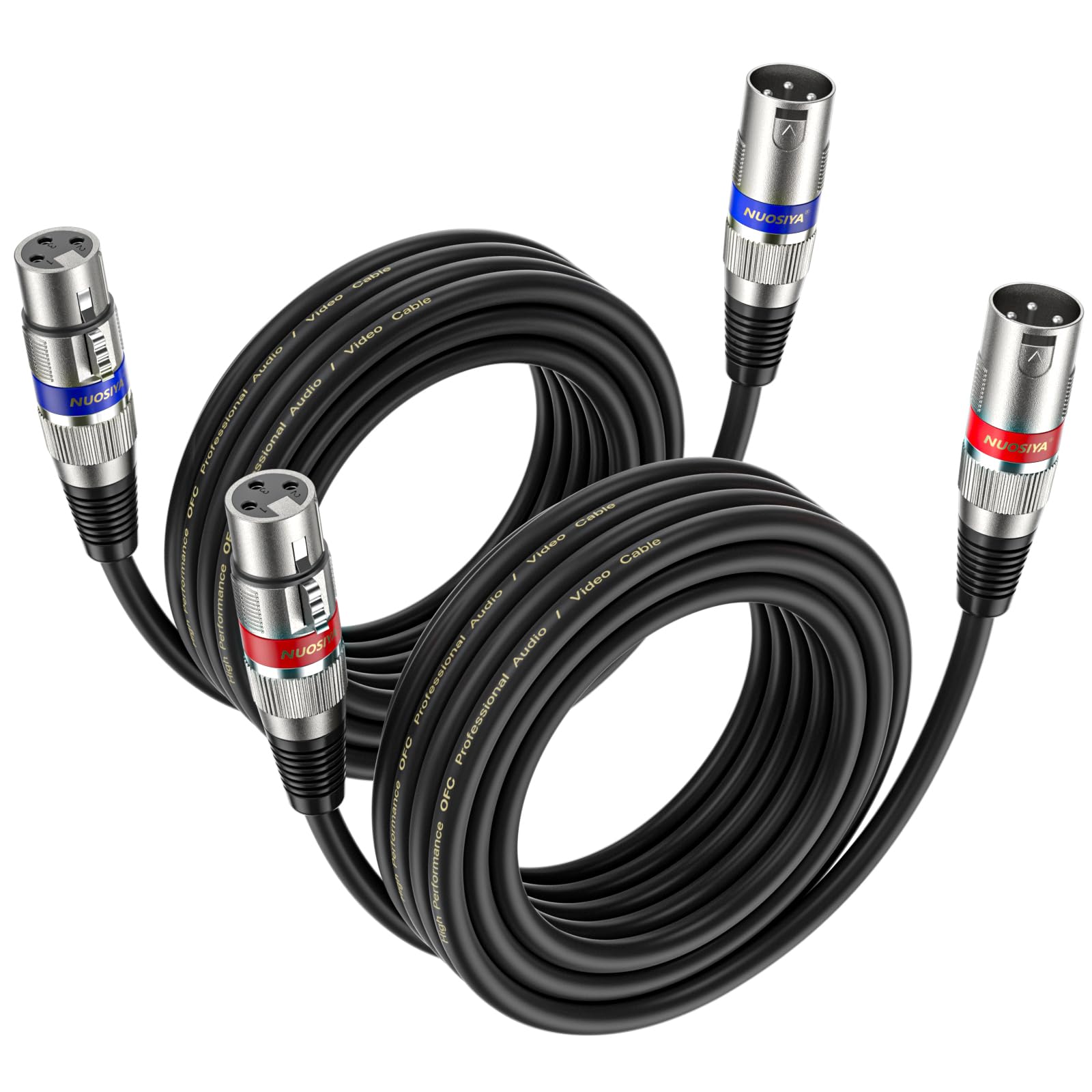 NUOSIYA 5M XLR Cables 2 Packs,XLR Male to Female 3 Pins Balanced Microphone Cable for Studio Recorder, Mic, Mixer, Speaker System, Phantom Power