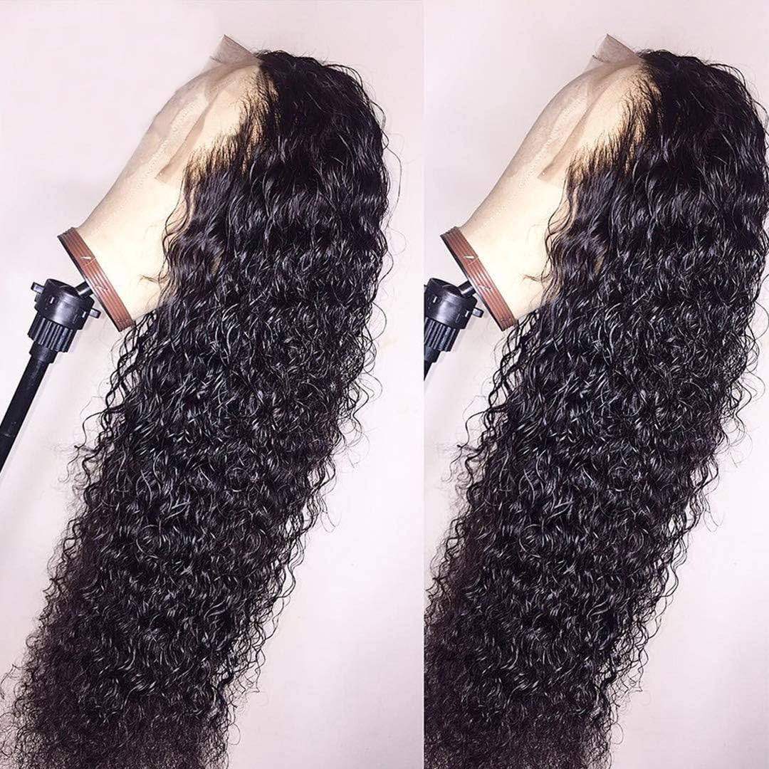 BEEOS 360 Lace Frontal Wigs Human Hair Deep Curly Wig Pre Plucked with Baby Hair Bleached Knots Free Part Natural Color Real Unprocessed Brazilian Hair for Black Women with New Detachable Band 24 Inch