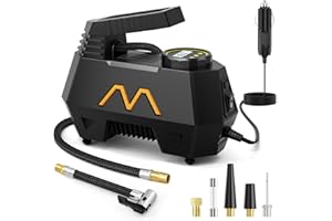 MOTORENBAU Tire Inflator Portable Air Compressor, 150PSI LCD Digital Gauge & 12V DC Tire Air Pump, Portable Air Pump with Auto-Shutoff and Night LED Light for Car Tires, Motorcycles, Bicycles, Balls(10Ft Cord)