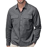 TUNEVUSE Mens Western Shirt Casual Long Sleeve Button Down Shirts Regular Fit Button Up Work Shirts with Two Pockets Cotton