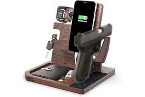 BarvA Phone Docking Station with Patented Adaptive Wood Gun Rack | Night Stand Smart Watch & Phone Stand | Charging Station Desk Organizer | Gun Accessories Storage and Organization