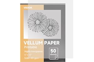 VEOOK Translucent Vellum Paper, 50 Sheets 56lbs/83gsm 11 x 17 inches Printable Vellums Tracing Paper for Tracing, Drawing, Sketching, Card Overlays, Invitations Belly Bands, Envelope, Lantern(VP-04)