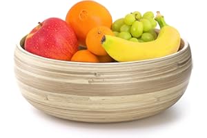 Hacaroa 11 Inch Bamboo Fruit Bowl for Kitchen Counter, Large Round Serving Bowl Handmade Salad Bowl Fruit Basket, Decorative 