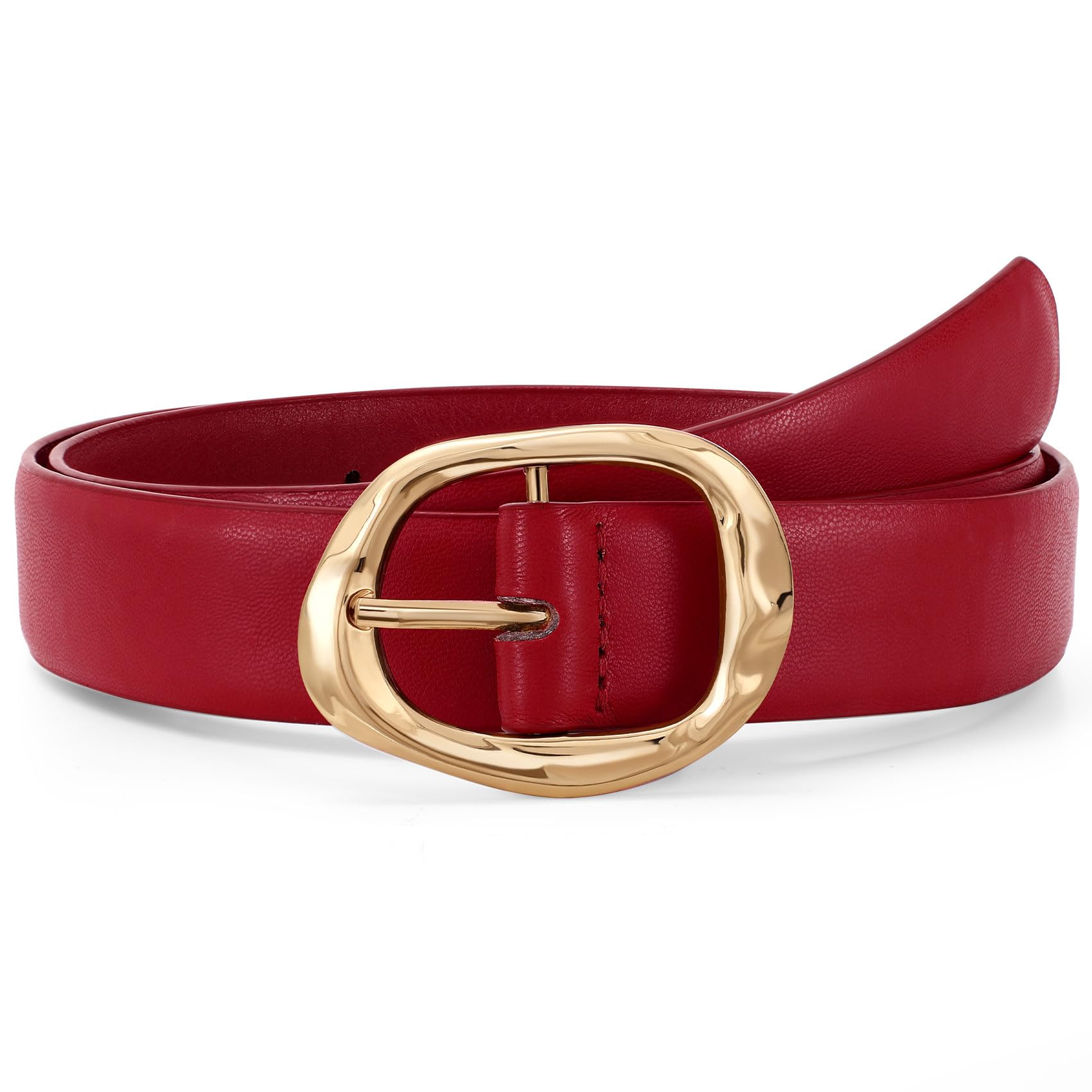 Photo 1 of JASGOOD Women Leather Belt for Jeans Pants Ladies Casual Waist Belt Fashion Women Belt with Gold Buckle