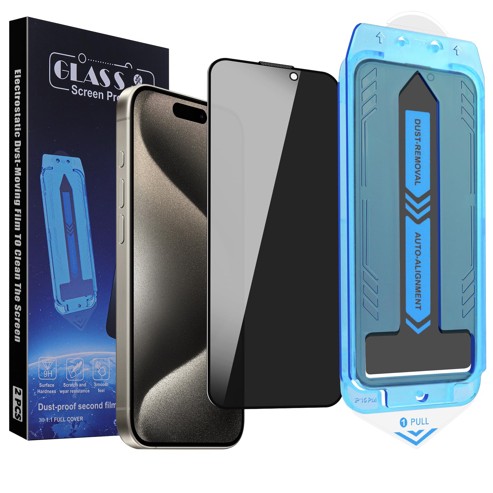 SIERDE 2-Pack Privacy Screen Protector for iPhone 15 Pro Max 6.7-inch, 9H Tempered Glass, Full Coverage, Anti-Fingerprint, Auto Dust-Elimination, No Bubble, Easy Installation