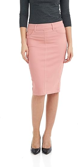 pink stretch denim skirt