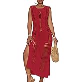 Bsubseach Crochet Beach Cover Ups for Women Sleeveles Swimsuit Coverups Hollow Out Summer Knit Bikini Beachwear