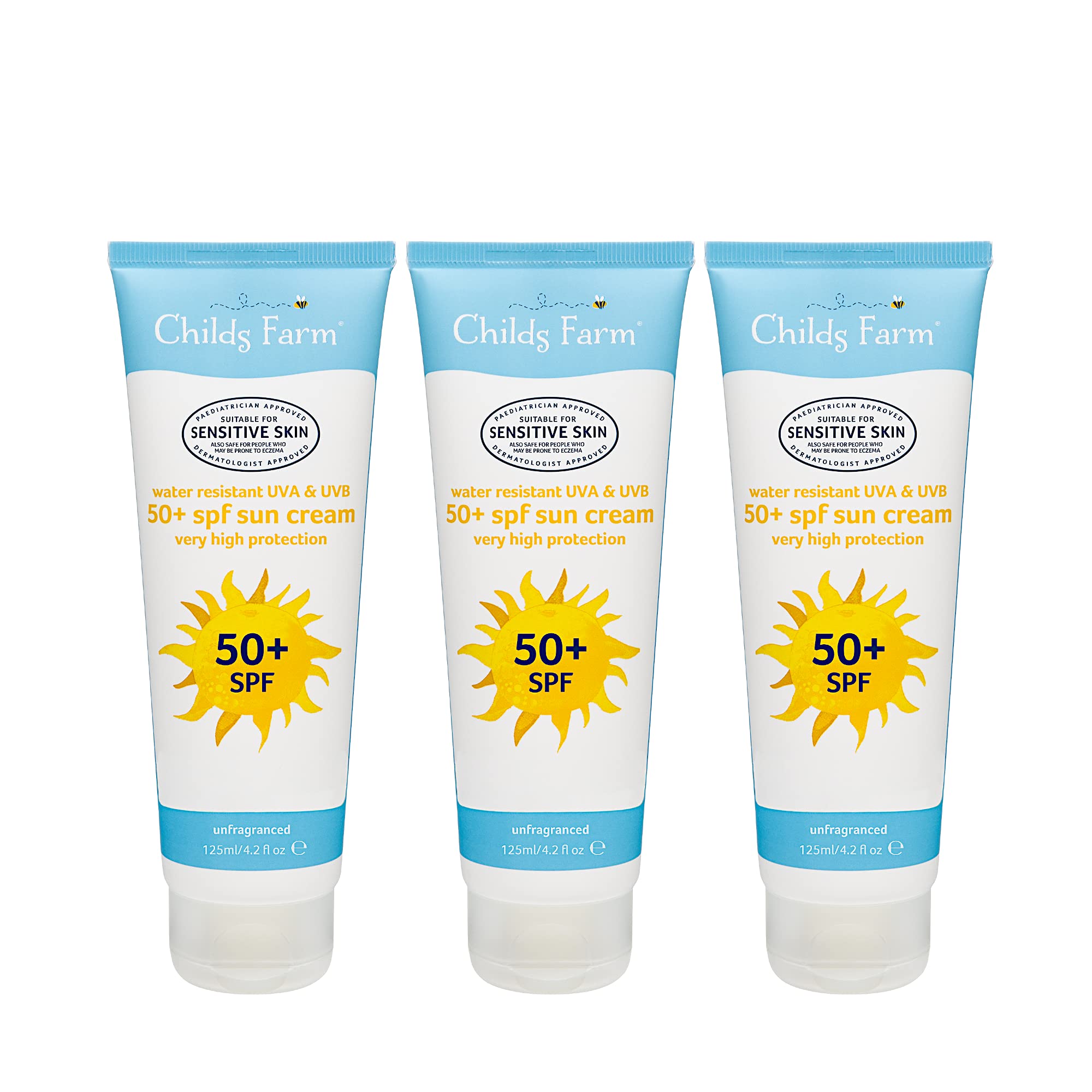 Childs Farm Set of 3 - Sun Cream 50+ SPF Fragrance Free 125ml Tube