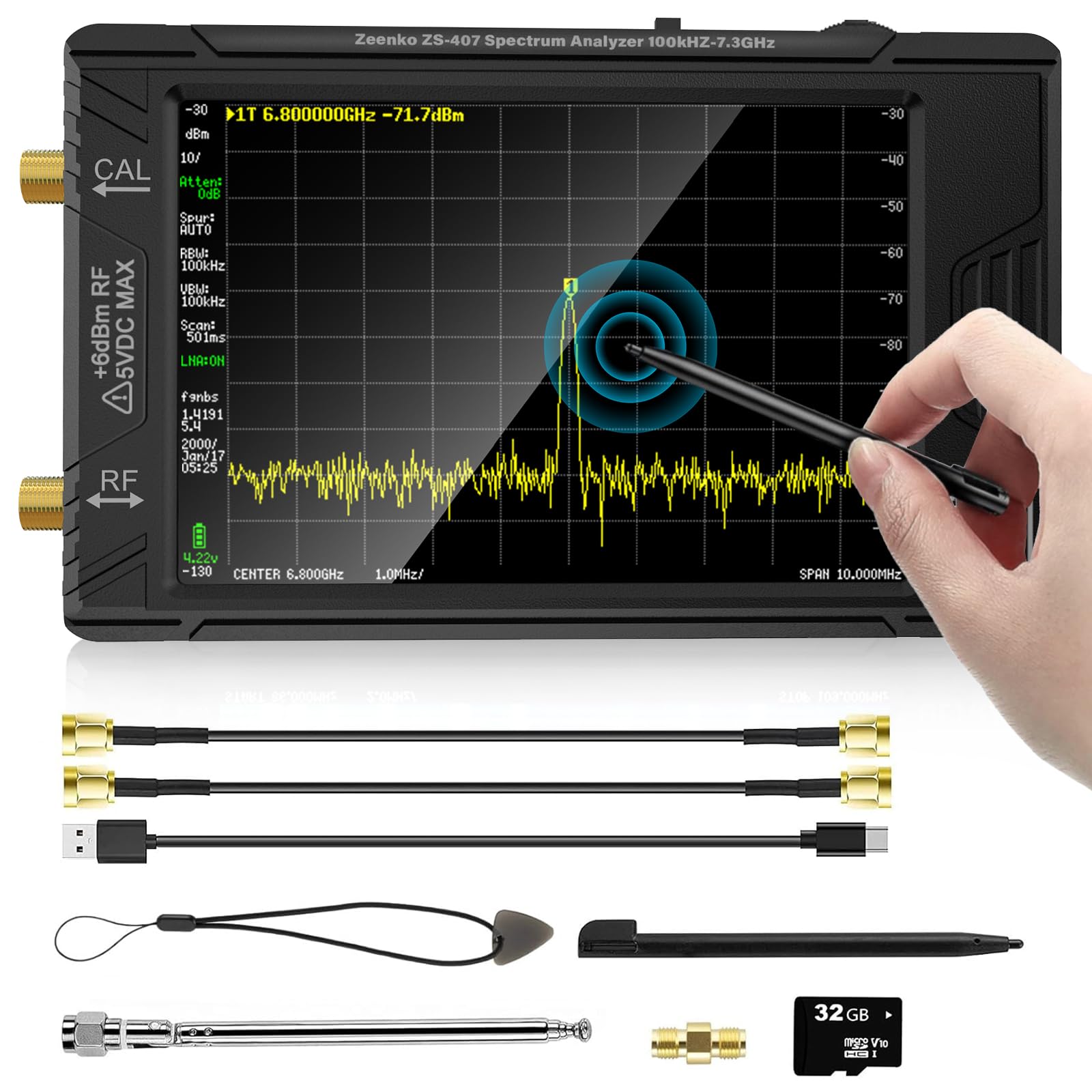 Photo 1 of ALIESTFDNO 2025 Upgraded TinySA Ultra+ZS407 Spectrum Analyzer, 4.0 Inch 100kHz to 7.3GHz Handheld Frequency Analyzer with 32Gb Card, 2-in-1 Signal Generator 100kHz to 900MHz MF/HF/VHF UHF Input