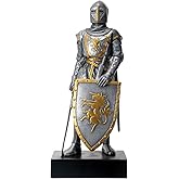 Silver Colored French Knight Design Standing Statue in Full Armor
