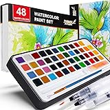 PANDAFLY Watercolor Paint Set, 48 Premium Colors in Gift Box with Bonus Watercolor Paper and Water Brushes, Perfect for Kids,