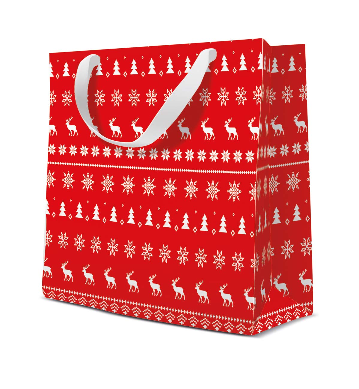 Pack of 10 - Square Knitted Red Xmas Gift Bag Christmas Bag (17cm x 6cm x 17cm)