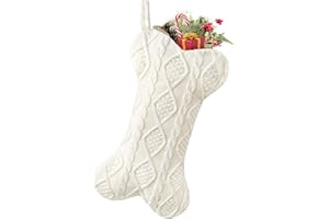 Malier Dog Christmas Stocking, Knit White Christmas Stocking for Dogs, Bone Shape Dog Stocking Christmas Large Pet Stockings Hanging Dog Christmas Stocking for Dogs Cats Pets (White)