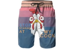 Fzryhaika Stop Looking at My Cock Men's Swim Trunks, Funny Quick Dry Beach Board Shorts with Mesh Lining and Pockets