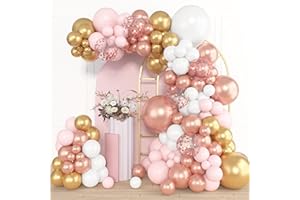Amandir 153pcs Rose Gold Balloon Garland Arch Kit, Different Sizes 18 12 10 5 inch Pink White Gold Latex Metallic Confetti Balloons for Girls Graduation Birthday Bridal Baby Shower Party Decorations