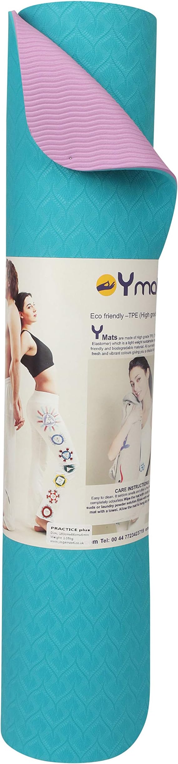 YogamastiExtra Wide Yoga Mat Aqua/Purple 6mm x 183 x 66cm TPE Superior Grip Surface