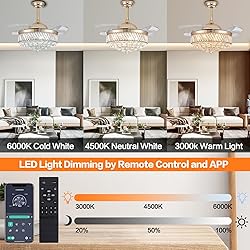 PAFRUMGE 36" Dimmable Gold Fandelier Crystal LED