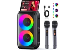 Karaoke Machine, Portable Bluetooth Speaker, PA Speaker with 2 Wireless Karaoke Microphones, Karaoke Machine for Adults Kids 