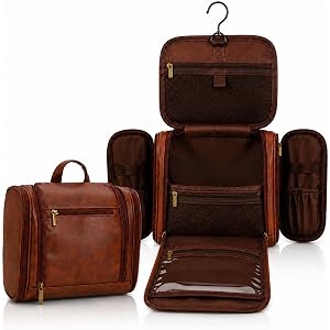 PageA Compact Travel Toiletry Bag for Men, Portable Hanging Dopp Kit | Water-Resistant PU Leather, 360° Hanging Hook, Multipl