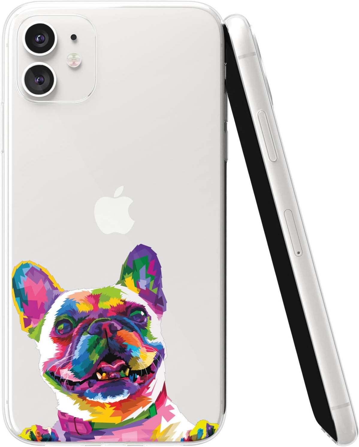 Ufola Case for Apple iPhone 11 Pro Max Xr Xs 8 X 7 6s Plus 5 Clear Lightweight Cover Print Flexible Gift TPU Design Soft Smooth Slim Fit French Bulldog Cute Colored Dog Funny Animal Paw Rainbow Art