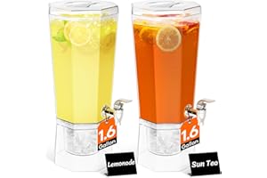 Lifewit 1.6 Gallon Plastic Drink Dispenser for Parties 2 Pcs, 6L Clear Beverage Container with Stand for Juice/Tea/Soda, Larg