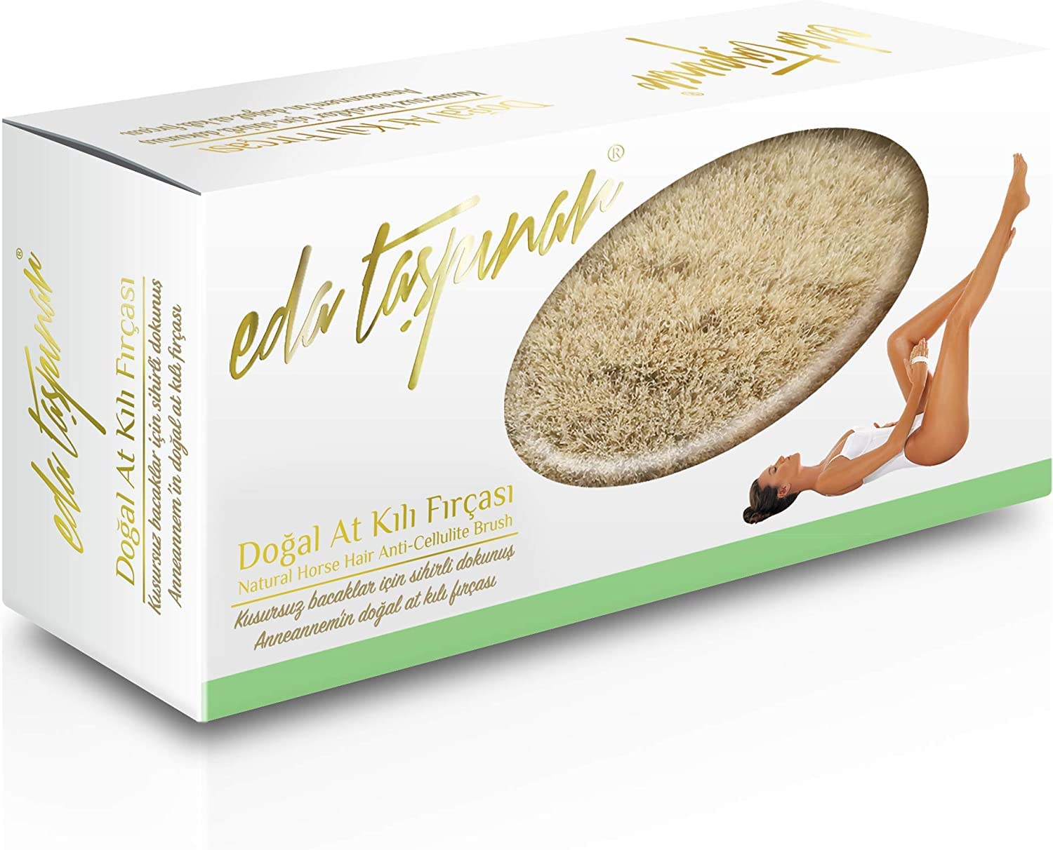 EDA TASPINAR Horse Hair Brush 100% Natural Horsetail Bristle Ideal for Dry Use to Stimulate Blood Circulation and Reduce Cellulite Designed in New York