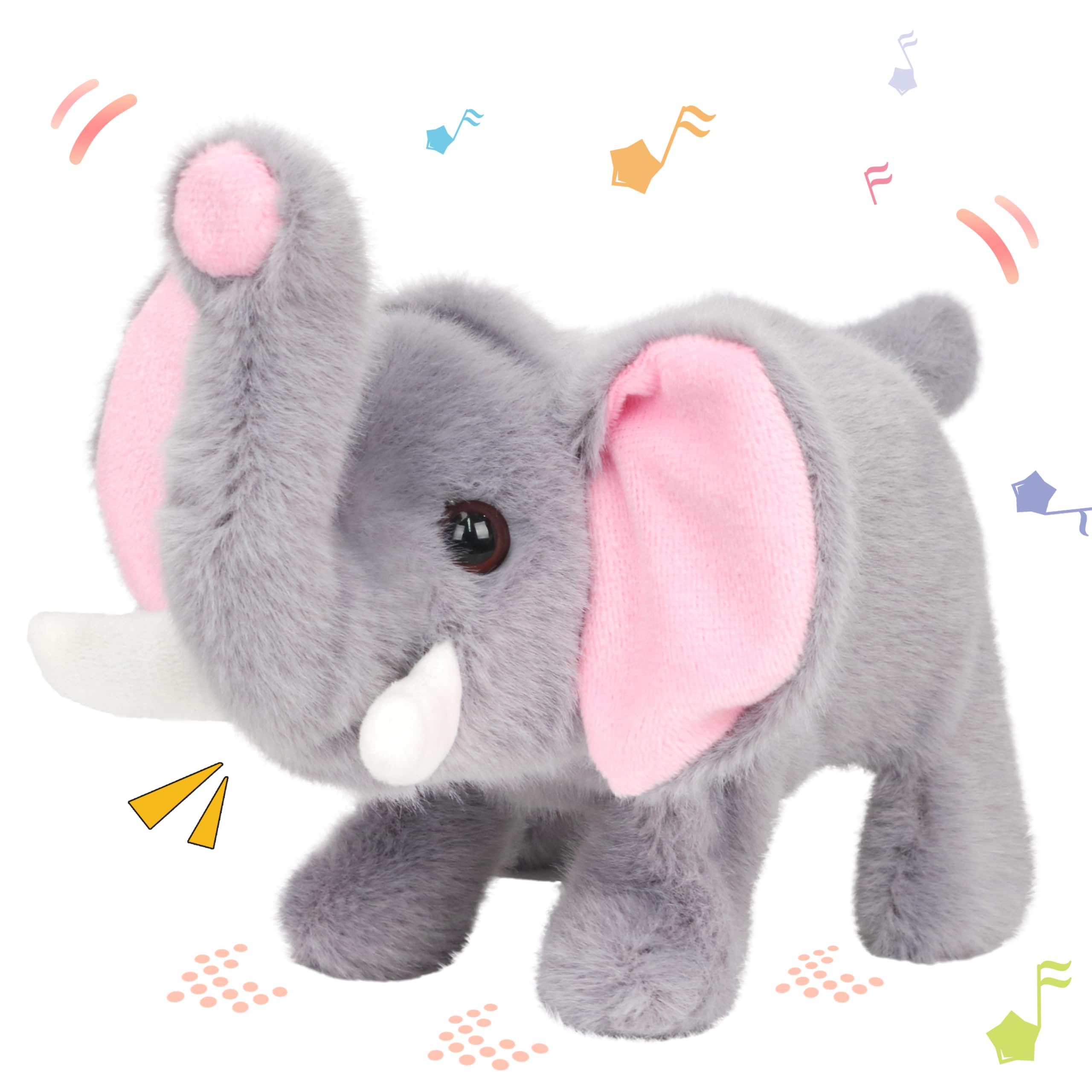 Photo 1 of Hopearl Walking Elephant Interactive Crawling Elephish Electronic Plush Toy Animated Gifts for Toddlers Birthday, Gray, 9''