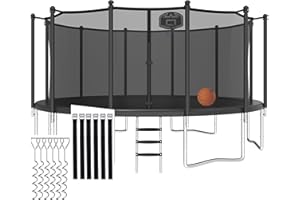 CITYLE 1500LBS 8 10 12 14 15 16 FT Tranpoline for Adults/Kids with Safety Enclosure Net, Basketball Hoop, Ball, Wind Stakes and Ladder, Heavy Duty Outdoor Recreational Tranpolines for Family
