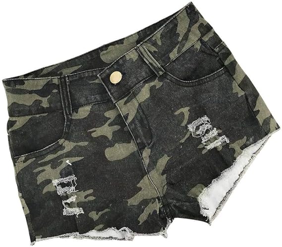 Amazon Yiyilai ショーパン レディース デニム メッシュ セクシー リゾート 切りっぱなし 短パン ビーチ 迷彩柄 ショートパンツ 通販