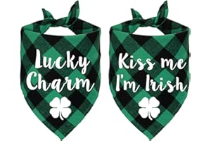 STMK 2 Pack St. Patrick's Day Dog Bandanas, Holiday Plaid Dog Puppy Bandana for Dog Puppy St. Patrick's Day Holiday Party Decorations