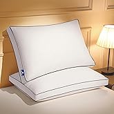 Mosluna Feather Down Pillows Queen Size Set of 2 with Gusset, Luxury Hotel Collection Bed Pillow 2 Pack, Down Surrounded Gusseted Pillows for Sleeping, Soft Fluffy for Side, Back Sleepers 18x28x2 in.