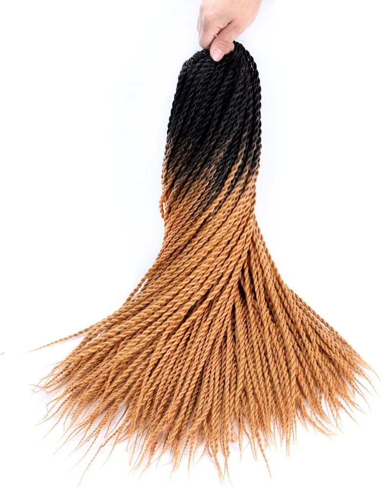 DAIRESS (6 Packs) Ombre Crochet Braids Senegalese Twist Crochet Hair 22Inches 20Stands Synthetic Hair Extensions Kanekalon Crochet Twist Braiding Hair (6Packs,Black Brown)