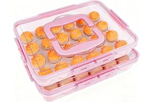 RoskDeewat Deviled Egg Containers with Lid, 2 Pack Thick Clear Plastic Deviled Carrier with Handle Storage 48 Eggs, Stackable Egg Holder Portable Tray Platter for Fridge, Travel, Party-Pink