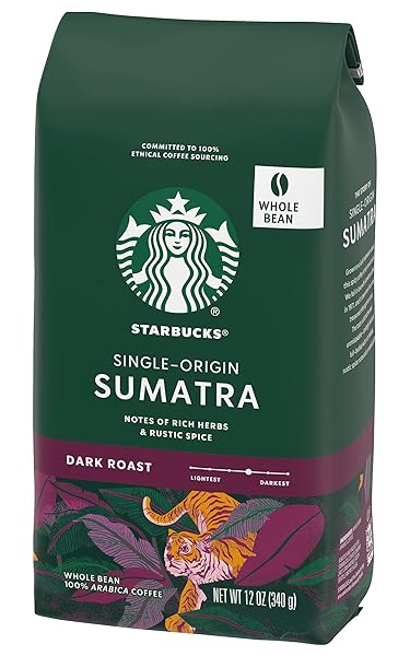 STARBUCKS WHOLE COFFEE BEANS, DARK ROAST HOT OR ICED COFFEE, SINGLE-ORIGIN SUMATRA, 12 OZ