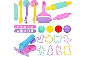 Oun Nana Playdough Tools and Accessories for Kids, 22 PCS Macaron Color Plastic Playdough Toys with Animal Cutters, Play Dough Tools Set for Kids Ages 2-8, Random Color