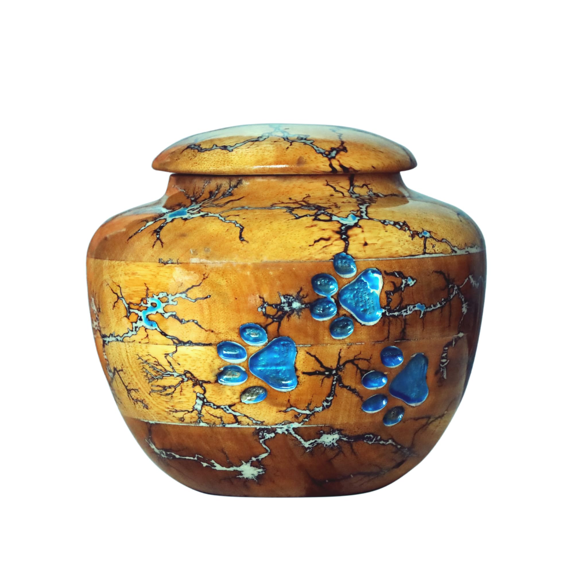 Ahses Elegant Wooden Urn with Paw Print Design - Medium (100 LBS)