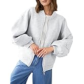 Fisoew Womens Zip Up Sweatshirt Casual Bomber Jacket Lantern Sleeve Oversized Jacket Fall Outfits 2025