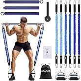 Hommie Portable Pilates Bar Kit with Resistance Bands for Men and Women,Upgraded 3 Section Pilates Bar with Resistance Bands (20-60lb) for Home Gym Equipment Supports Full-Body