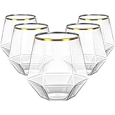 Lullaby 40pcs Plastic Wine Glasses with Gold Rim, 12oz Clear Disposable Wine Cups for Champagne Whiskey Cocktail, Perfect for Parties, Weddings and Daily Use