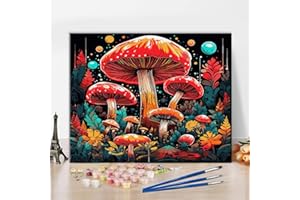 REBOTIPY Paint By Number for Beginner Mushroom Paint By Number Adult DIY Paint By Numbers Black Background Paint By Numbers Art Decor Red Mushroom Painting Art for Lady Men Painting Art Kits Gift 16x20 in