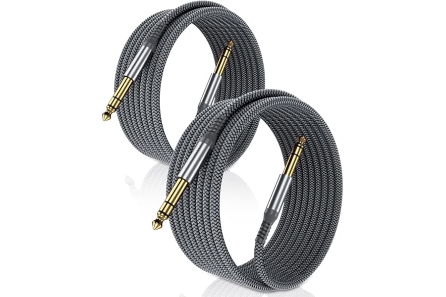 Elebase 1/4 Inch TRS Instrument Guitar Cable 10ft 2Pack,Straight 6.35mm Guitar Bass AMP Cord,Quarter Inch 6.3mm Male Jack Stereo Audio Balanced Line for Electric Guitar,Bass,Keyboard,Amplifier,Speaker