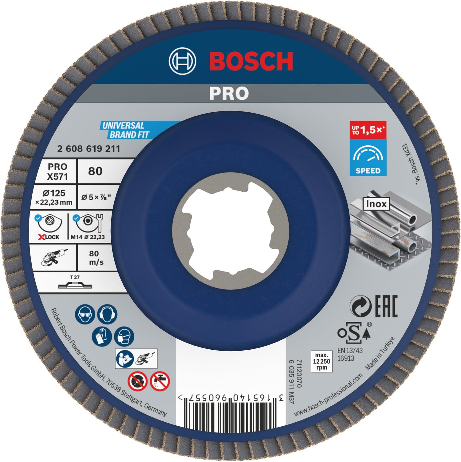 Bosch Professional 1x Best straight flap disc (for metal, X-LOCK, X571, diameter 125 mm, grain size K80, bore diameter 22.23 mm, Accessories for Angle Grinders)