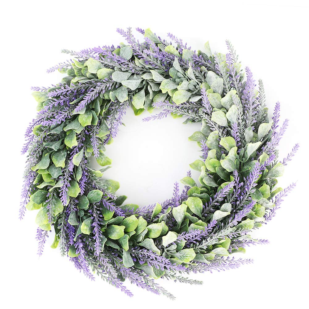 Artificial Lavender Wreath Fake Silk Purple Front Door Wreath Plastic Summer Door Hanging Garland Wreath for Summer Front Door Indoor Home Fireplace Wedding Decor