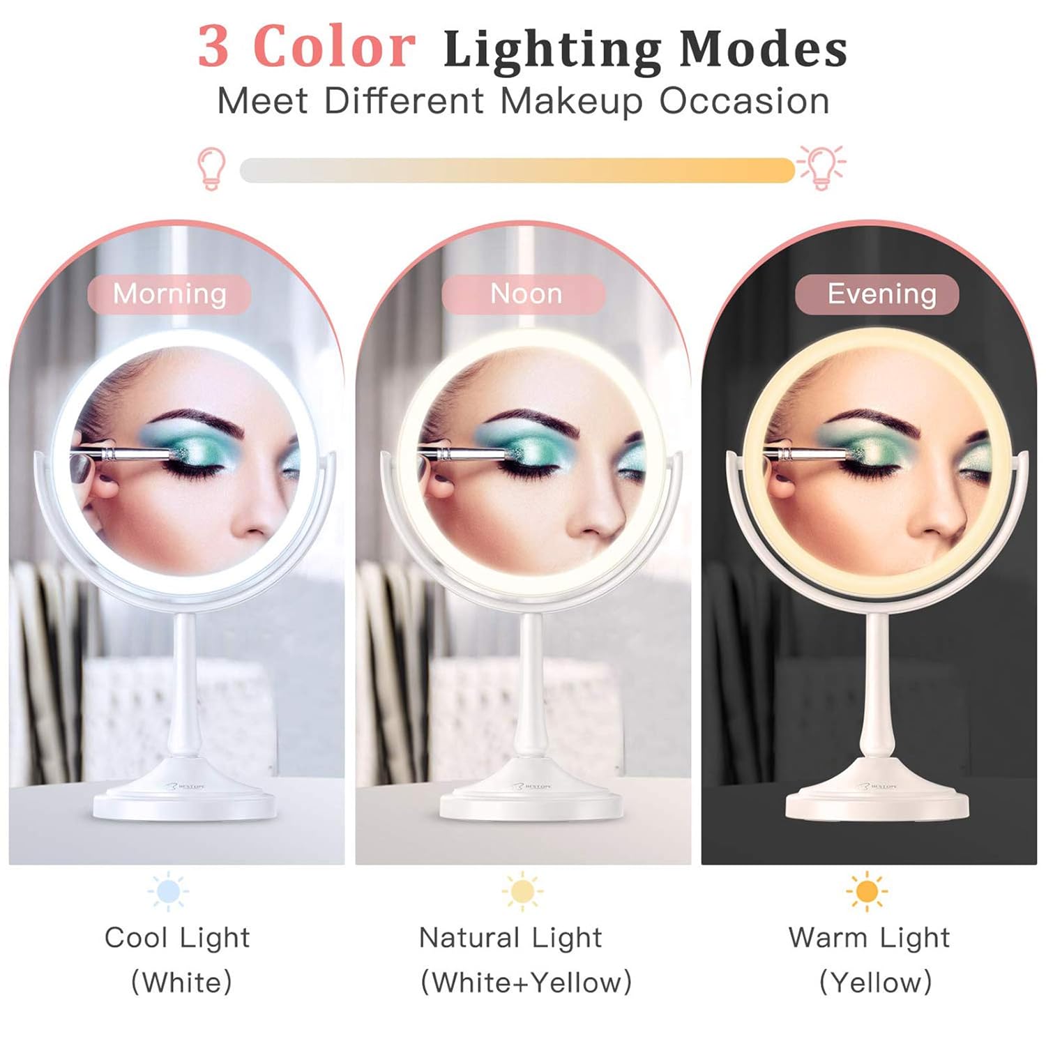 BESTOPE Makeup Mirror 1X 7X Magnification Lighted Magnifying Mirror 3 Color Light Mode，Double Sided Vanity Mirror with 60 LED Lights Dimmable Touch Screen, Portable Tabletop Mirror : Beauty