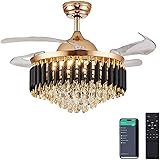48" Dimmable Gold Fandelier Crystal LED Ceiling