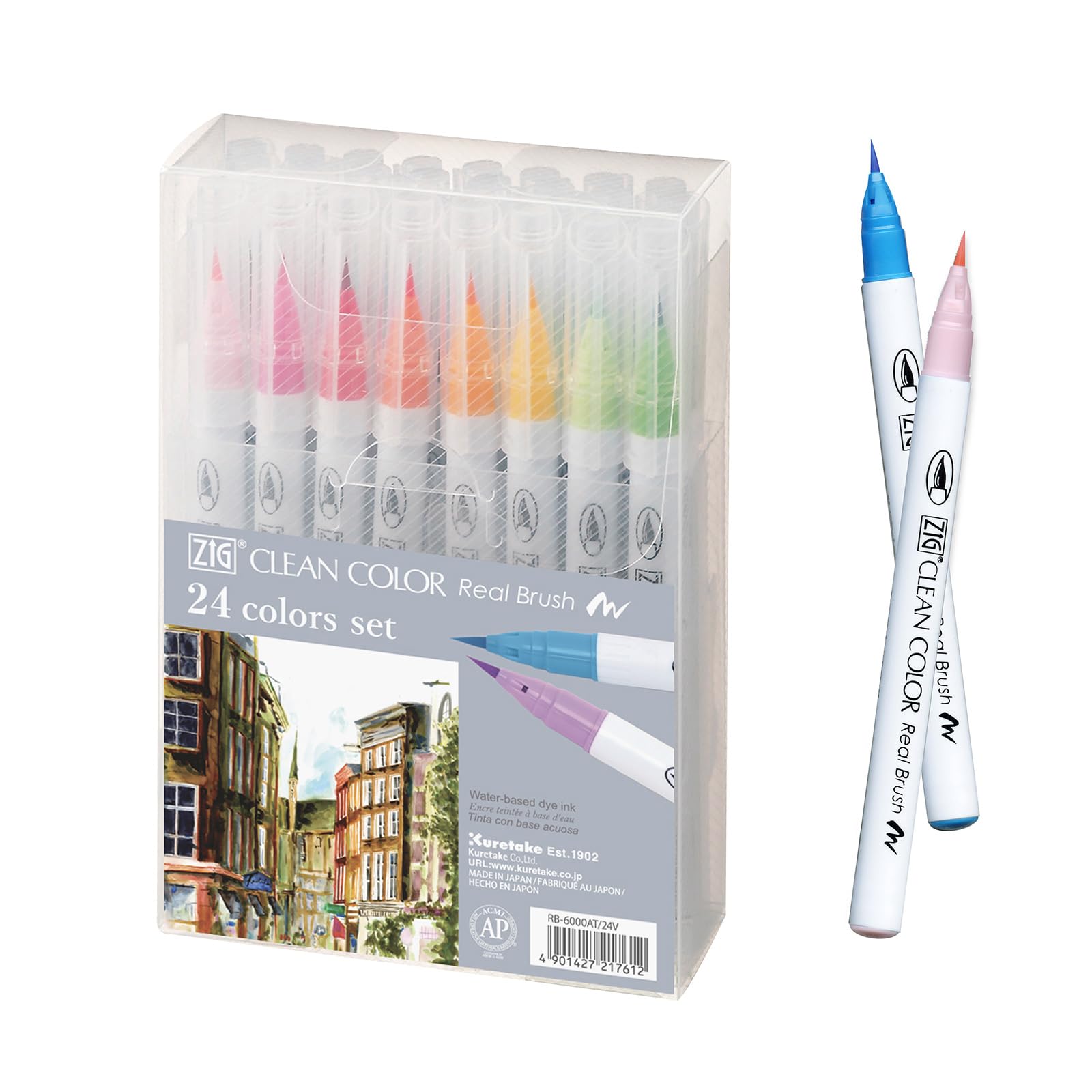 Kuretake ZIG Clean Color Real Brush Marker, 24 Colors with Flexible Brush Tips, Watercolor Pens for Painting, Drawing, Calligraphy and Brush Lettering for Artists and Beginner Painters, Made in Japan