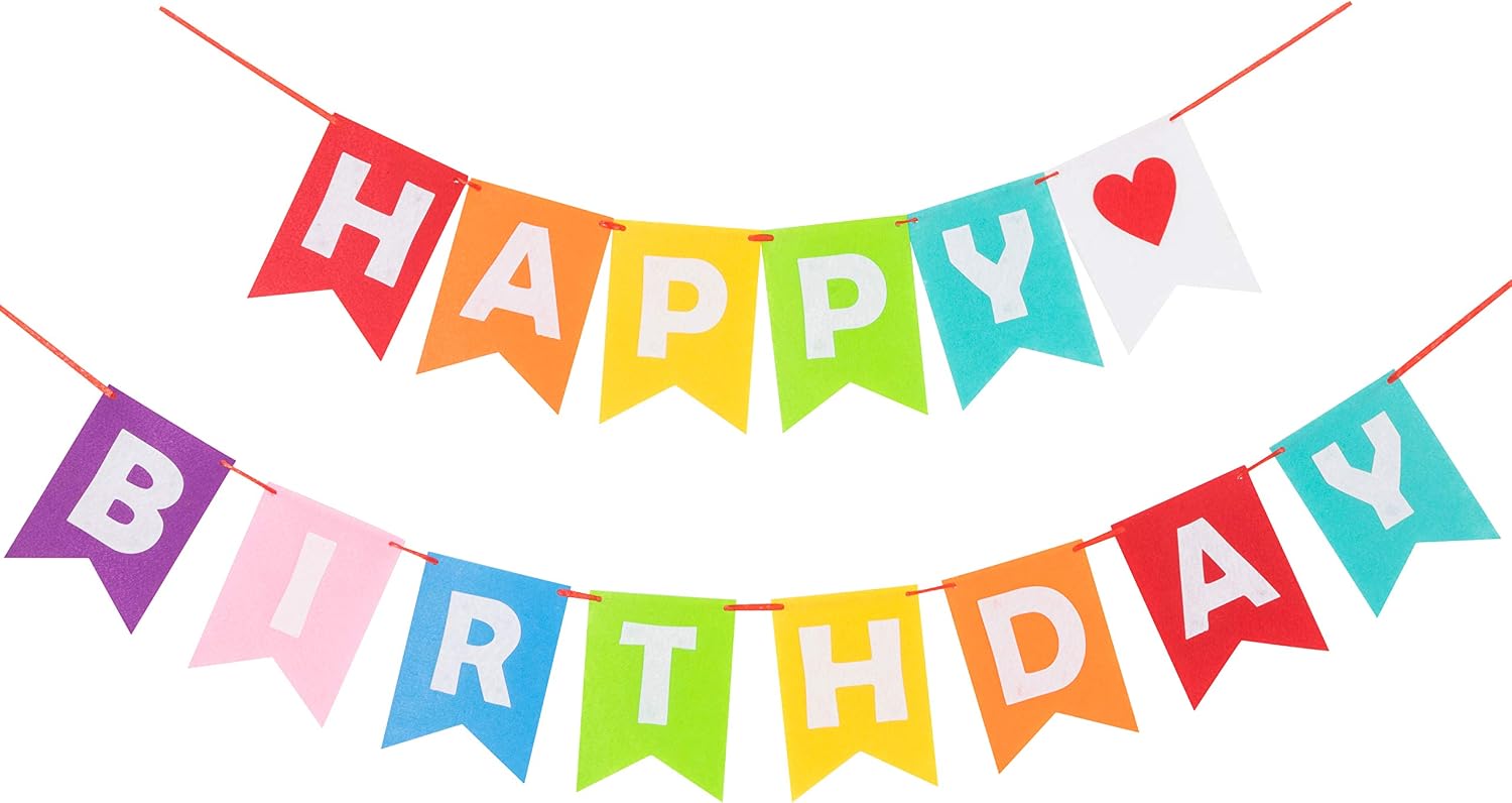 LOVENJOY Assembled Felt Happy Birthday Banner Rainbow Fabric Colorful Bunting Decorations for Birthday Party Supplies 13 Feet