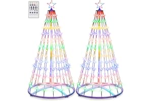 Tujoe 2 Pack 6ft Outdoor Christmas LED Cone Tree Lights Decorations 24 Modes Color Changing with Timer Foldable Lighted Yard Trees Waterproof String Lights Holiday Decor for Christmas New Year Xmas