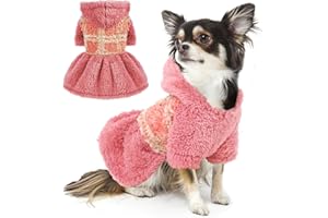 FURRYMONG Dog Sweater Dress Fall Dog Dresses for Small Dogs Fleece Dog Winter Princess Dress Puppy Sweaters for Extra Small Dogs Pet Apparel,Pink Dog Dress,xs Dog Clothes
